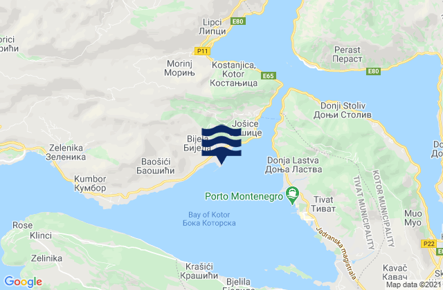 Mappa delle maree di Bijela, Montenegro