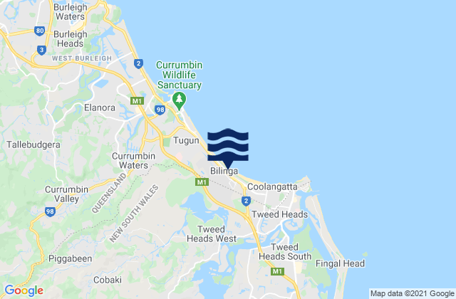 Mappa delle maree di Bilambil, Australia