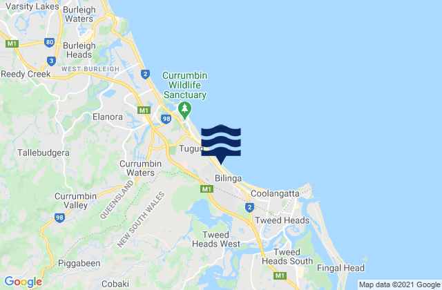 Mappa delle maree di Bilinga Beach, Australia