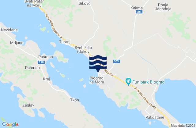 Mappa delle maree di Biograd na Moru, Croatia
