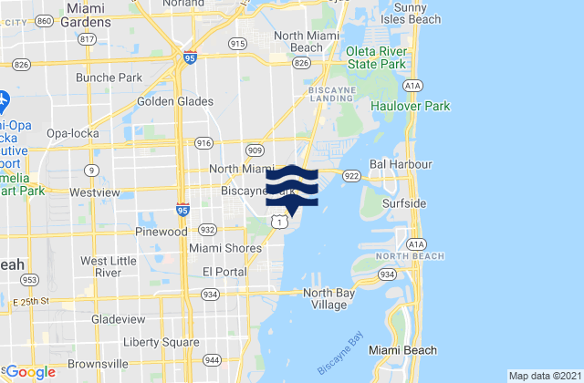 Mappa delle maree di Biscayne Park, United States