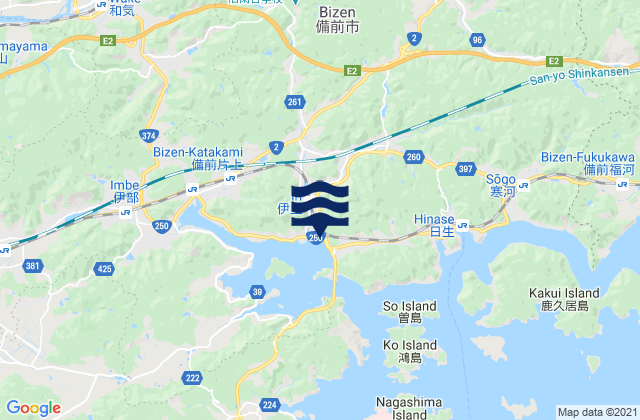 Mappa delle maree di Bizen Shi, Japan