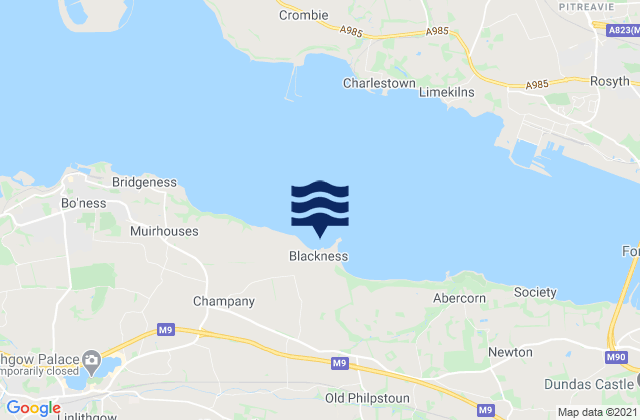 Mappa delle maree di Blackness Bay, United Kingdom