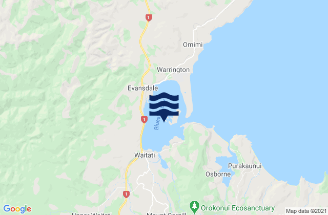 Mappa delle maree di Blueskin Bay, New Zealand