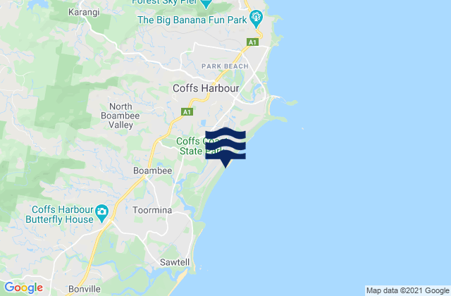 Mappa delle maree di Boambee Beach, Australia