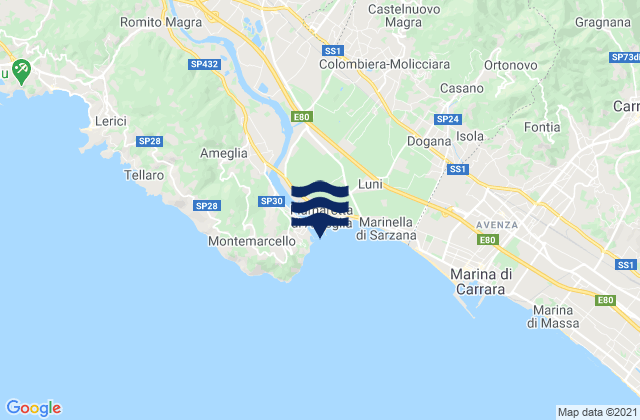 Mappa delle maree di Bocca di Magra, Italy