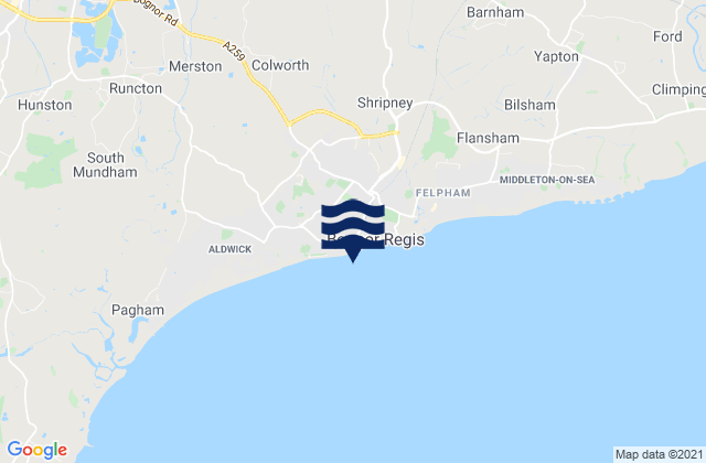 Mappa delle maree di Bognor Regis, United Kingdom