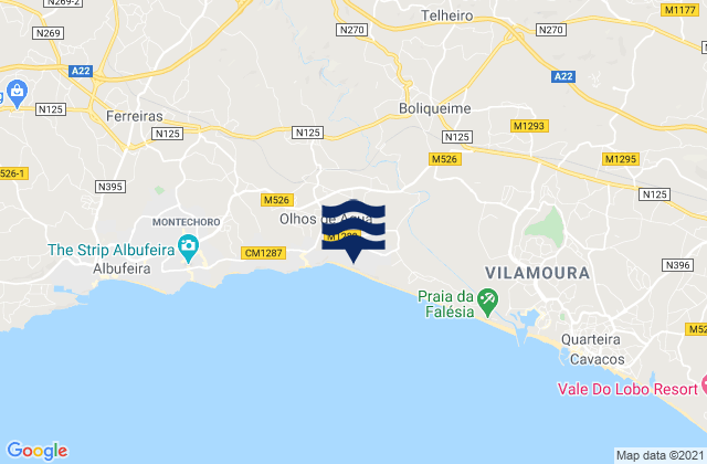 Mappa delle maree di Boliqueime, Portugal