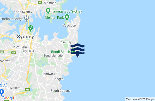 Mappa delle maree di Bondi Beach, Australia