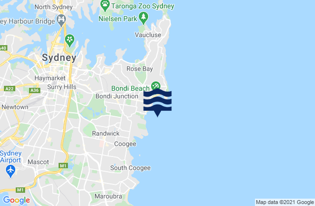 Mappa delle maree di Bondi, Australia