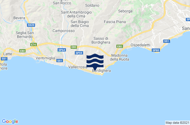 Mappa delle maree di Bordighera, Italy