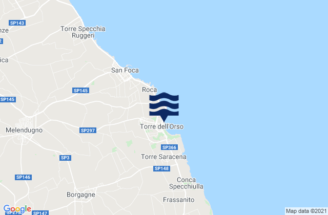 Mappa delle maree di Borgagne, Italy