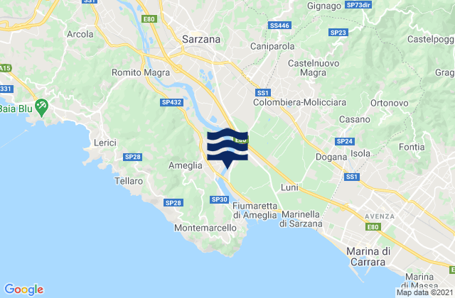 Mappa delle maree di Borghetto-Melara, Italy
