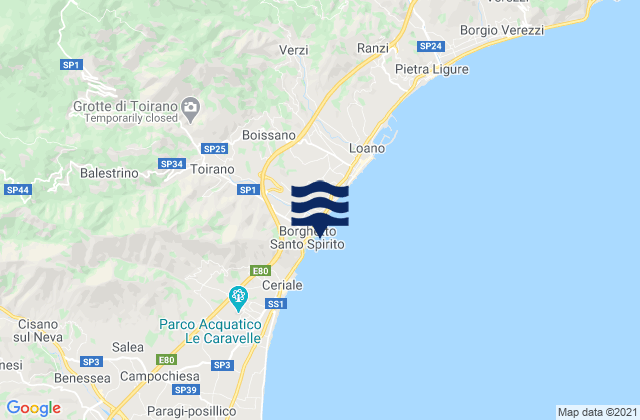 Mappa delle maree di Borghetto Santo Spirito, Italy