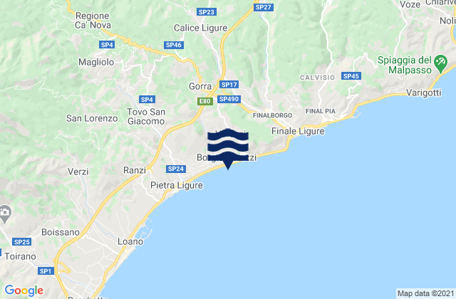 Mappa delle maree di Borgio, Italy