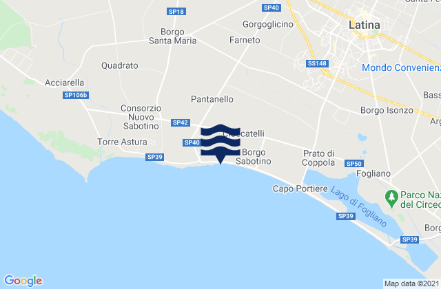Mappa delle maree di Borgo Sabotino-Foce Verde, Italy