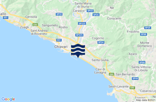 Mappa delle maree di Borzonasca, Italy