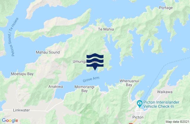 Mappa delle maree di Bottle Bay, New Zealand