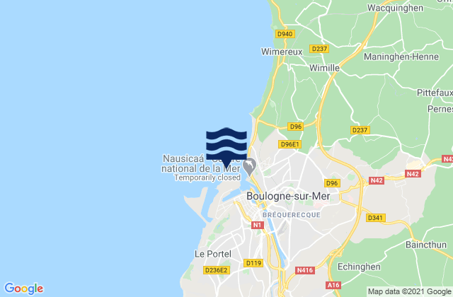 Mappa delle maree di Boulogne, France