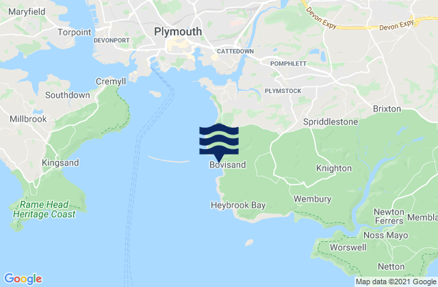 Mappa delle maree di Bovisand Bay Beach, United Kingdom