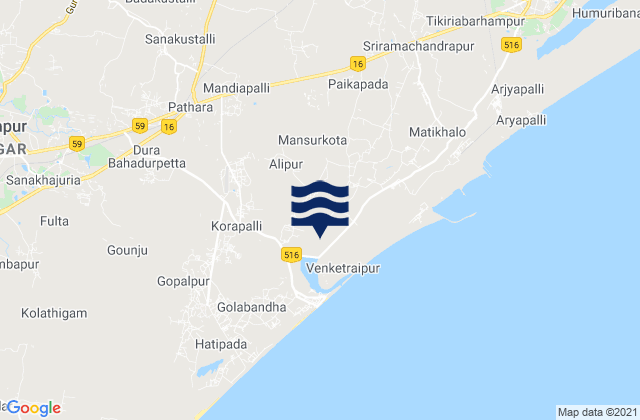 Mappa delle maree di Brahmapur, India