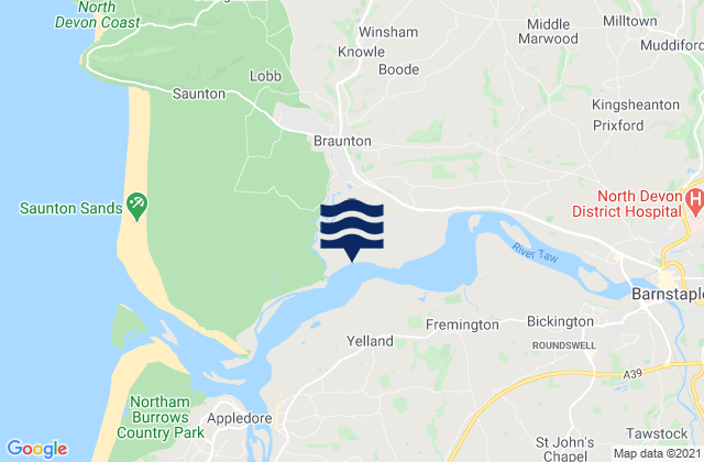 Mappa delle maree di Braunton, United Kingdom