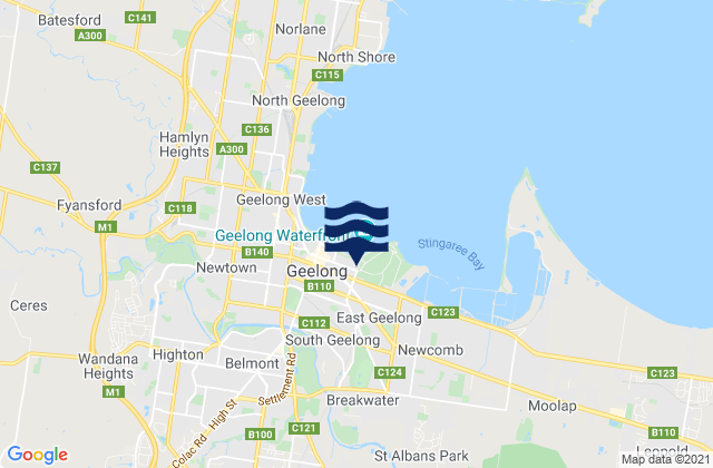 Mappa delle maree di Breakwater, Australia