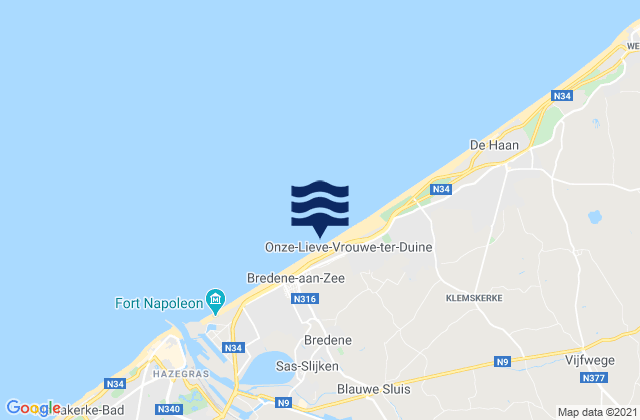 Mappa delle maree di Bredene, Belgium
