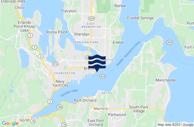 Mappa delle maree di Bremerton Sinclair Inlet Port Orchard, United States