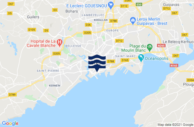 Mappa delle maree di Brest, France