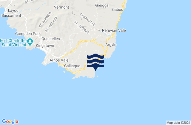 Mappa delle maree di Brighton Beach, Saint Vincent and the Grenadines