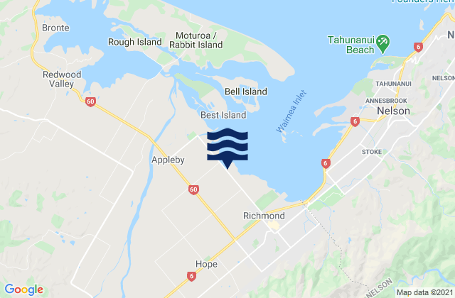 Mappa delle maree di Brightwater, New Zealand