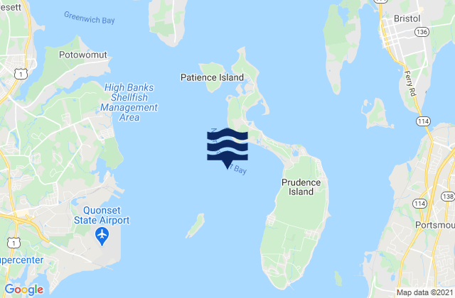 Mappa delle maree di Bristol Point, Narragansett Bay, United States