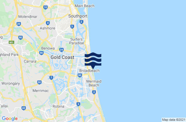 Mappa delle maree di Broadbeach, Australia