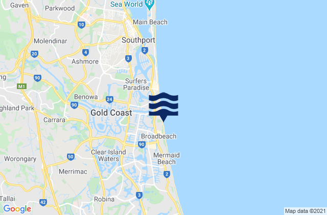Mappa delle maree di Broadbeach, Australia