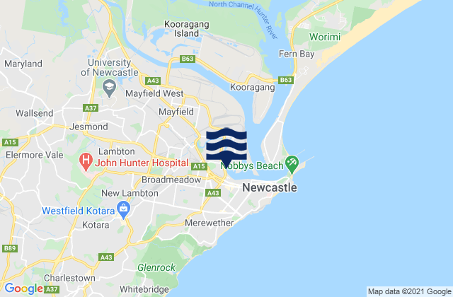 Mappa delle maree di Broadmeadow, Australia
