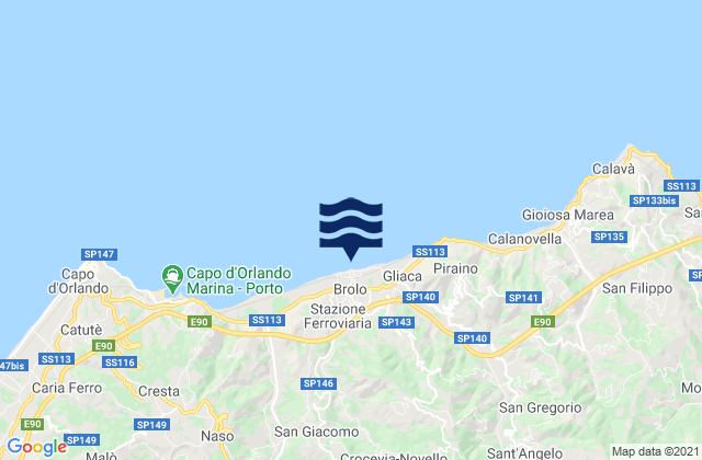 Mappa delle maree di Brolo, Italy
