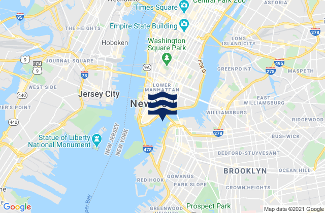 Mappa delle maree di Brooklyn Bridge 0.1 mile southwest of, United States