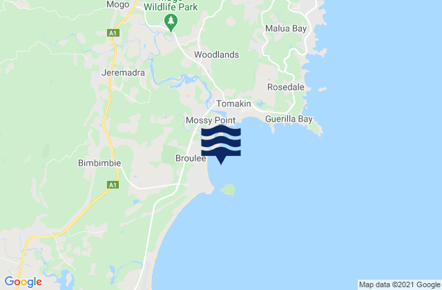 Mappa delle maree di Broulee Island, Australia