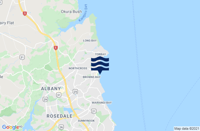 Mappa delle maree di Browns Bay, New Zealand