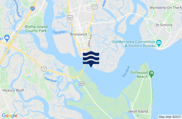 Mappa delle maree di Brunswick River Bridge southeast of, United States