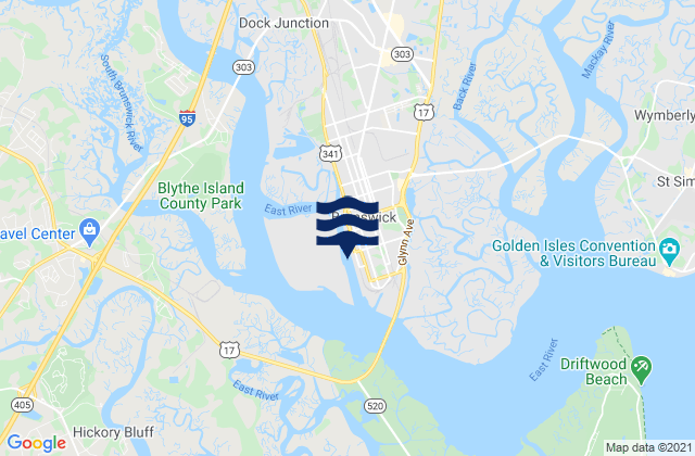 Mappa delle maree di Brunswick off Prince Street Dock, United States