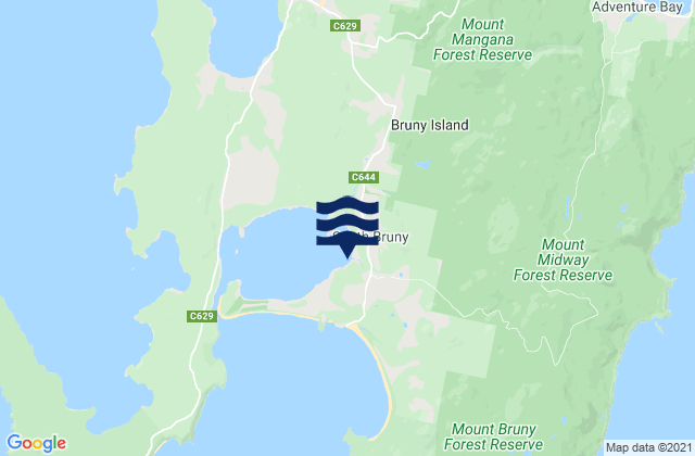 Mappa delle maree di Bruny Island - Lagoons, Australia