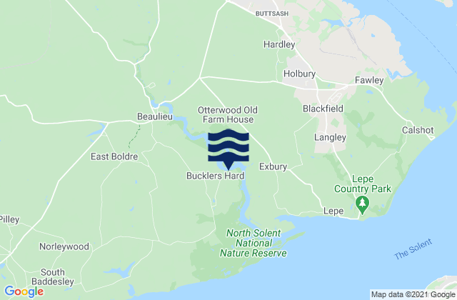 Mappa delle maree di Bucklers Hard, United Kingdom