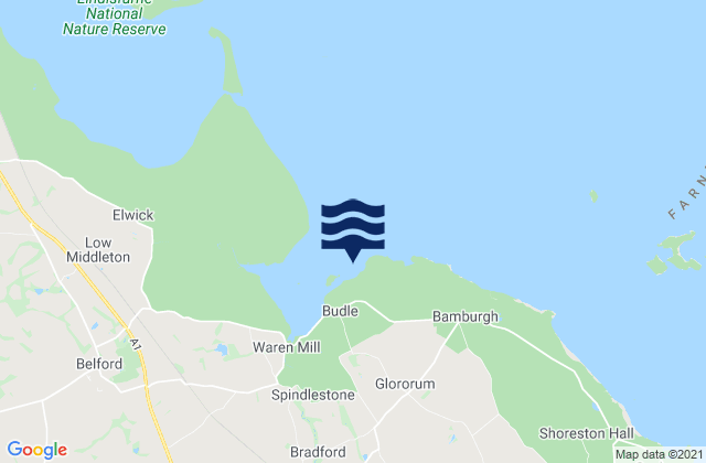 Mappa delle maree di Budle Bay, United Kingdom