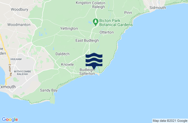 Mappa delle maree di Budleigh Salterton Beach, United Kingdom