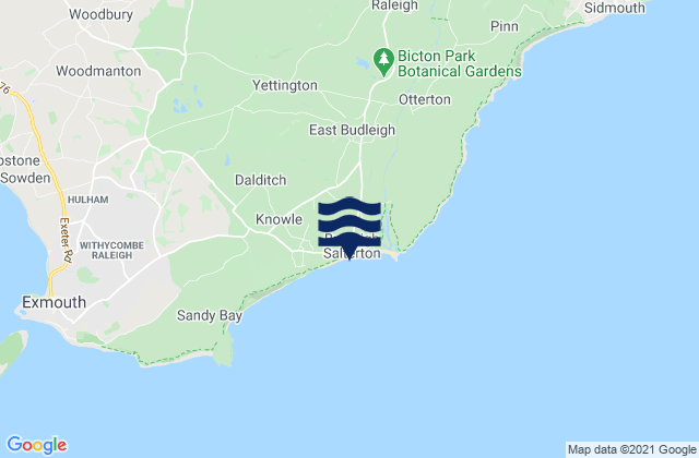 Mappa delle maree di Budleigh Salterton, United Kingdom