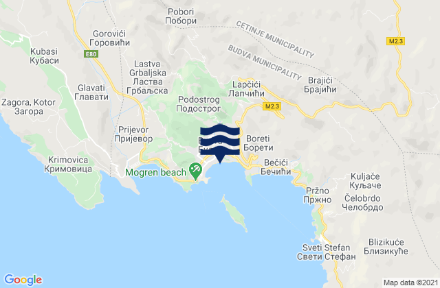 Mappa delle maree di Budva, Montenegro