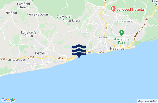 Mappa delle maree di Bulverhythe Beach, United Kingdom