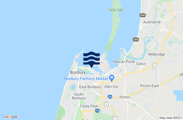 Mappa delle maree di Bunbury, Australia